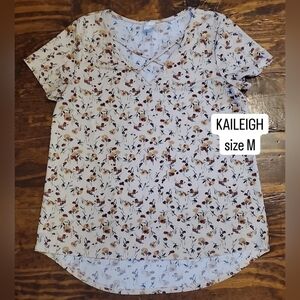 Kaileigh Floral V-Neck Top in Cream and Brown